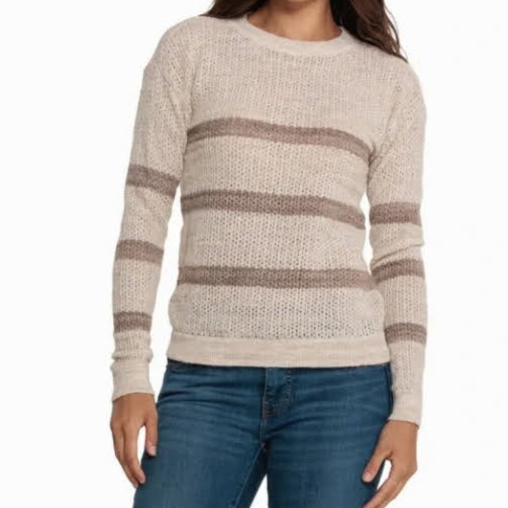 Frye Soft Knit Striped Sweater Cream Taupe Long Sleeve S